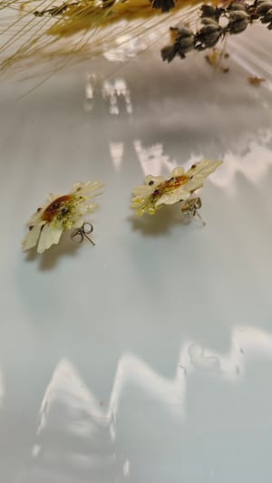 🌼 Sărutul Soarelui: Cercei Stud cu Margarete Naturale - Thumbnail 2